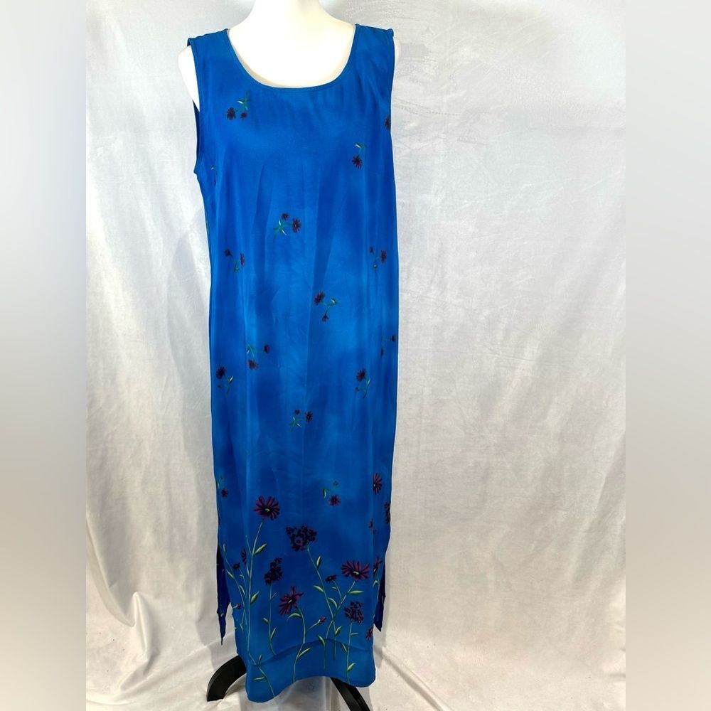 Vintage Sag Harbor 90s cobalt blue and purple floral maxi dress size 12